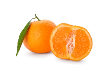 Fresh ripe tangerines on white background. Citrus fruit Photo of Fresh ripe tangerines on white background. Citrus fruit