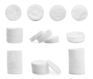 Set with soft cotton pads on white background Image of Set with soft cotton pads on white background