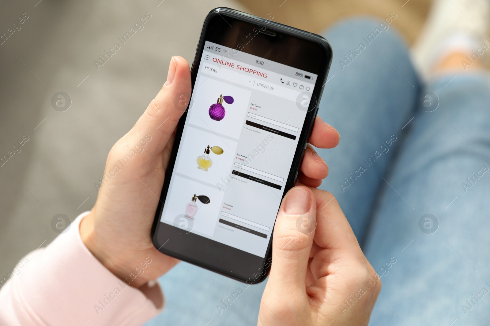 Woman using smartphone for online shopping on blurred background, closeup Photo of Woman using smartphone for online shopping on blurred background, closeup