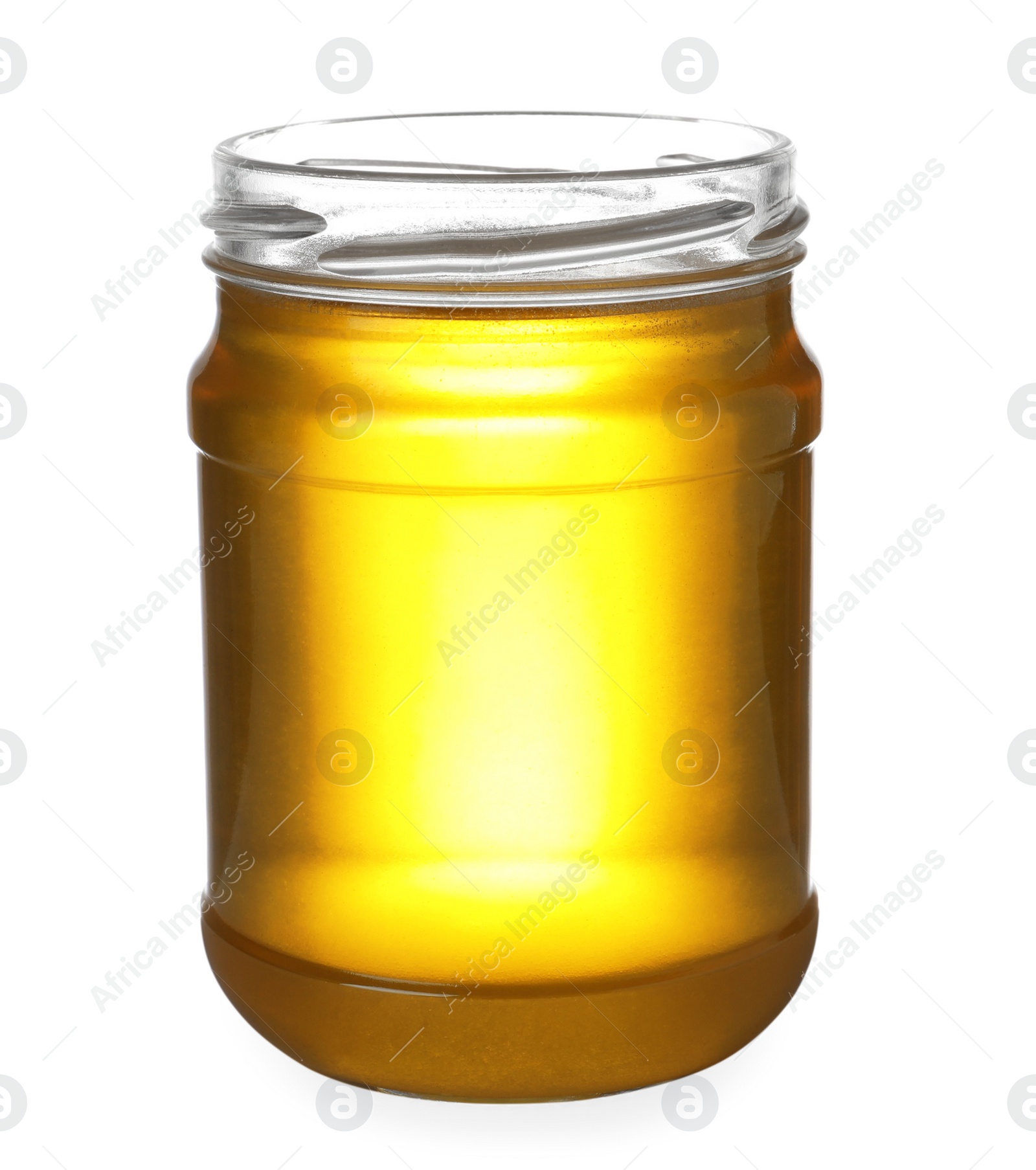 Jar with organic honey isolated on white Photo of Jar with organic honey isolated on white