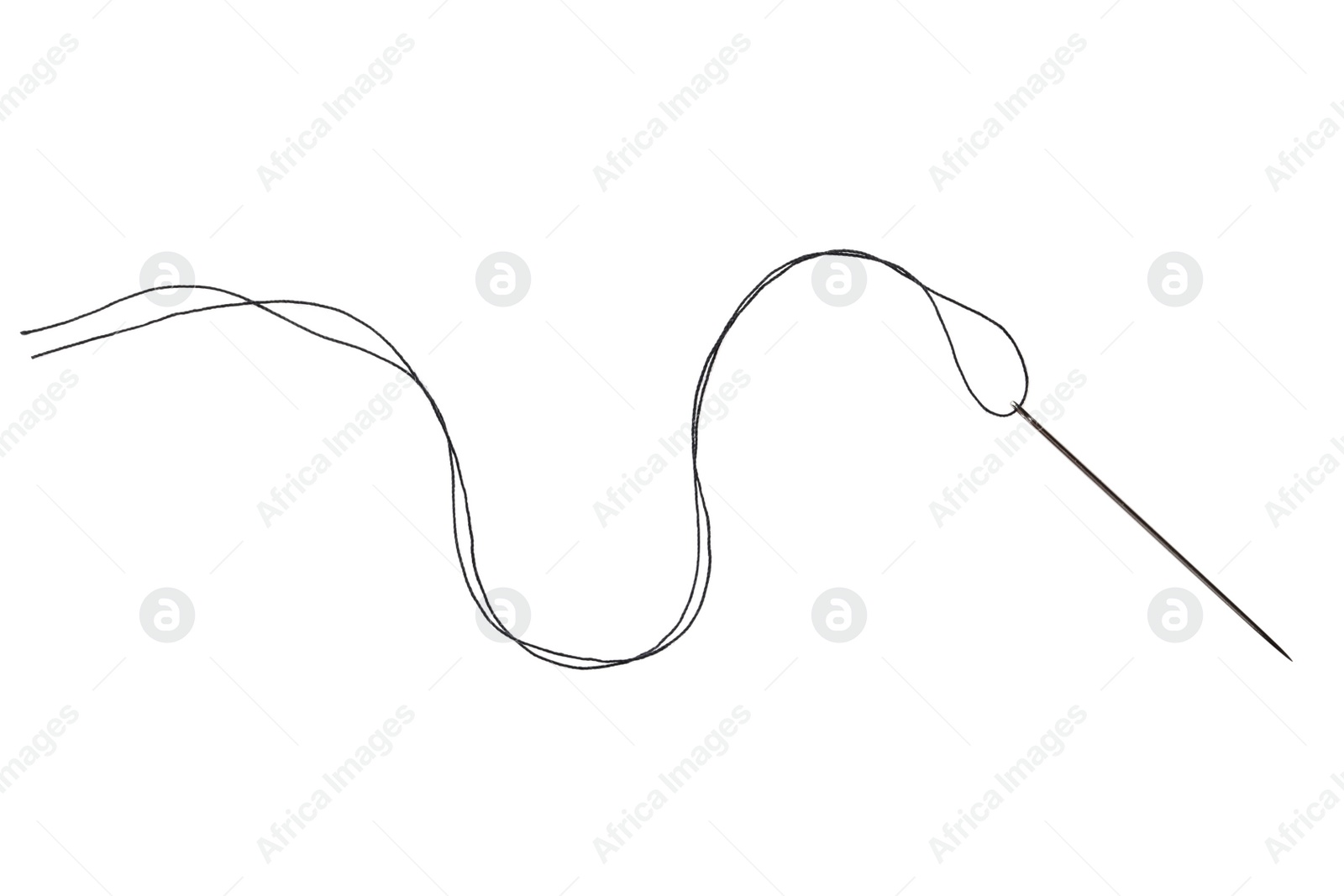 Photo of Sewing needle with thread isolated on white, top view