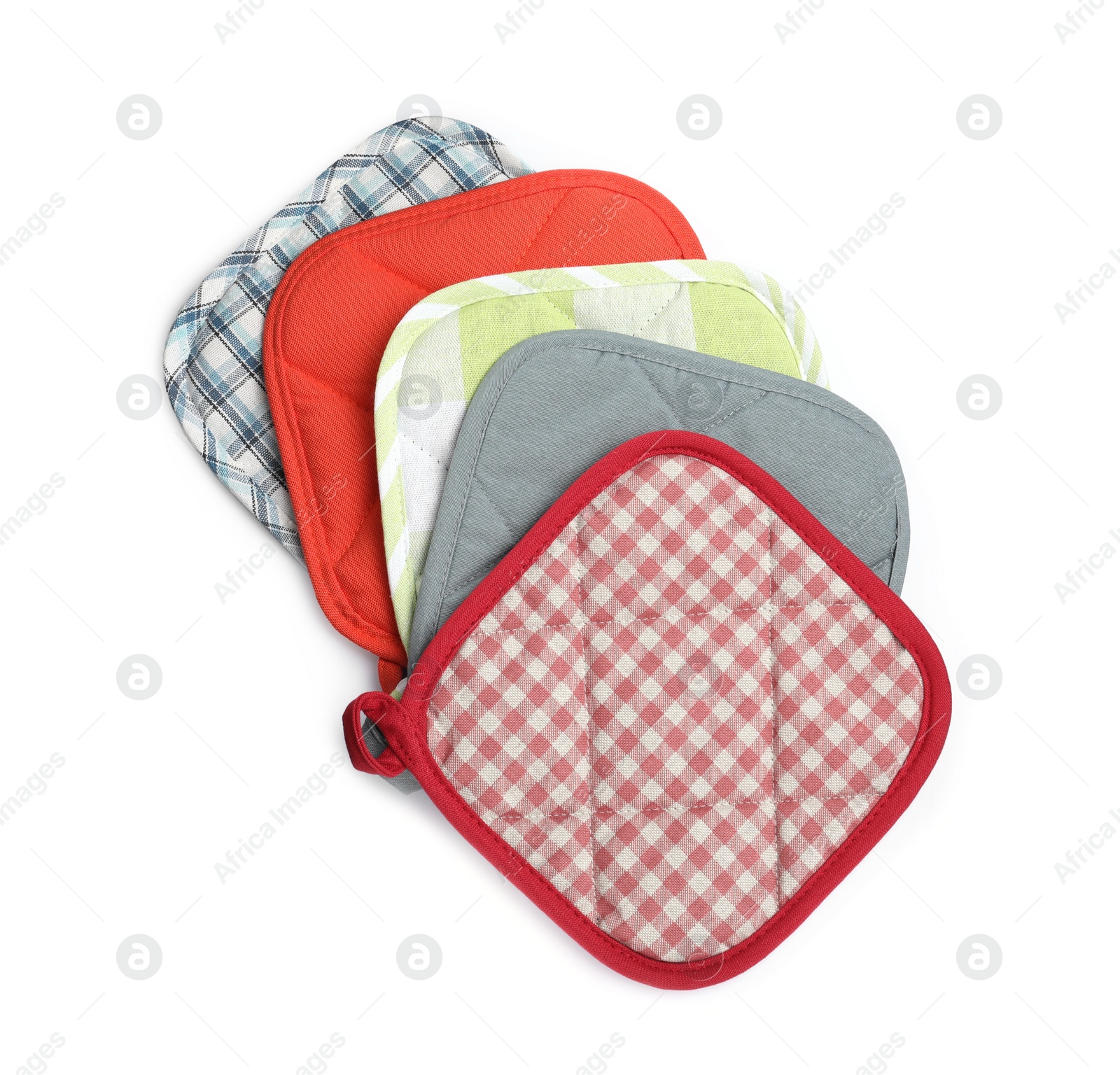 Oven potholders for hot dishes on white background, top view
Photo of Oven potholders for hot dishes on white background, top view