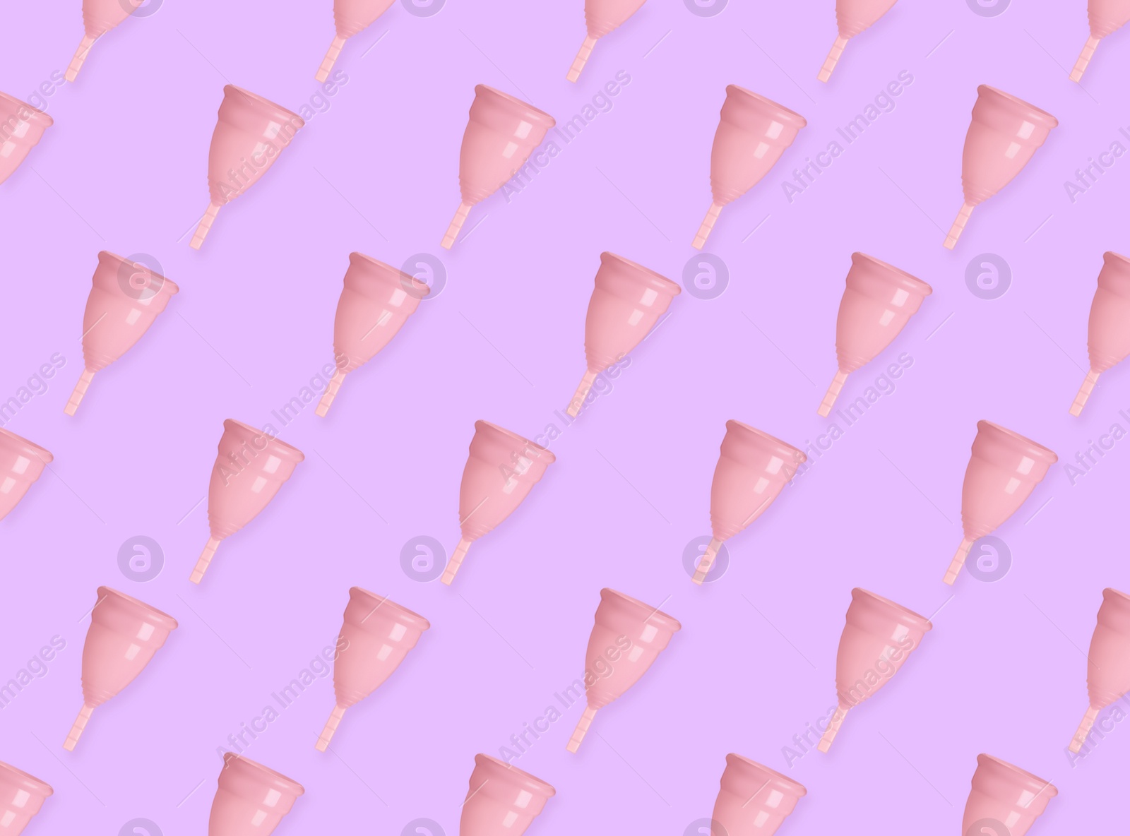 Image of Many menstrual cups on pink background, flat lay. Pattern design