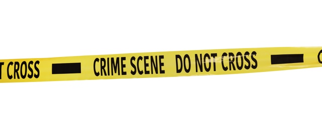Photo of Yellow crime scene tape isolated on white