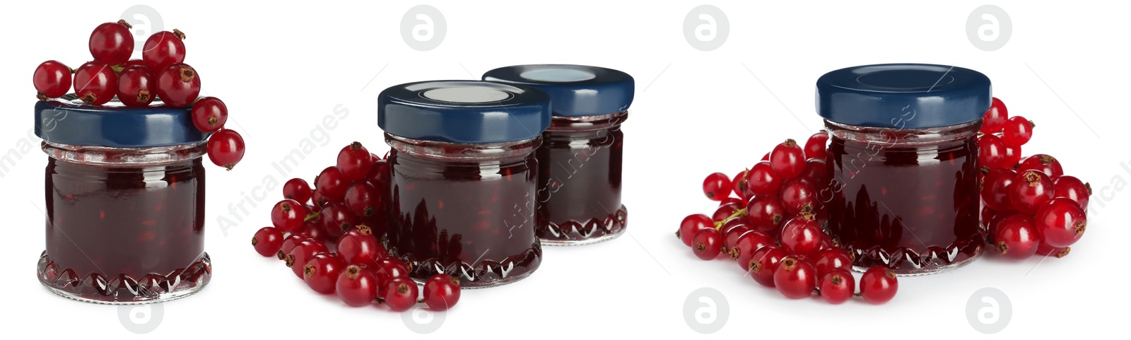 Set with jars of tasty jam on white background. Banner design Image of Set with jars of tasty jam on white background. Banner design