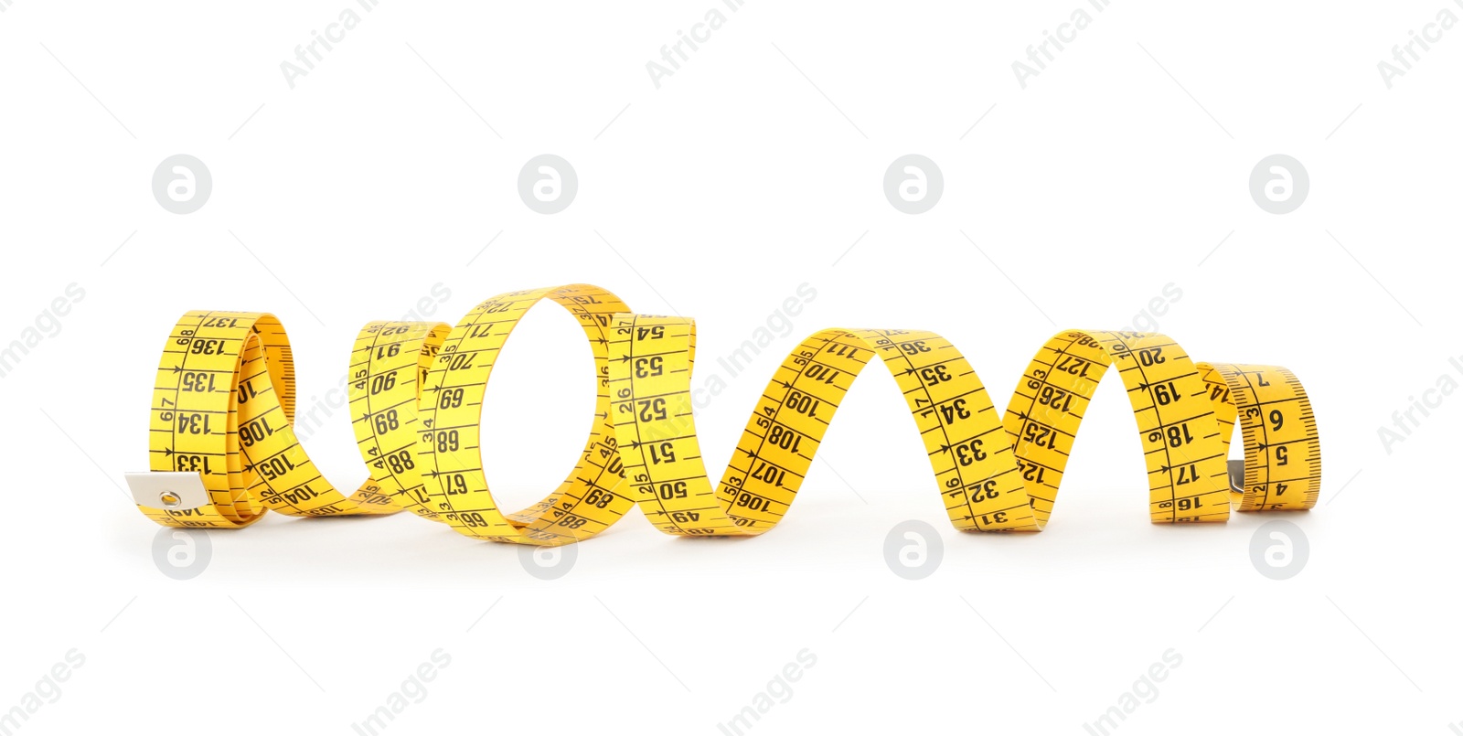 New yellow measuring tape isolated on white Photo of New yellow measuring tape isolated on white