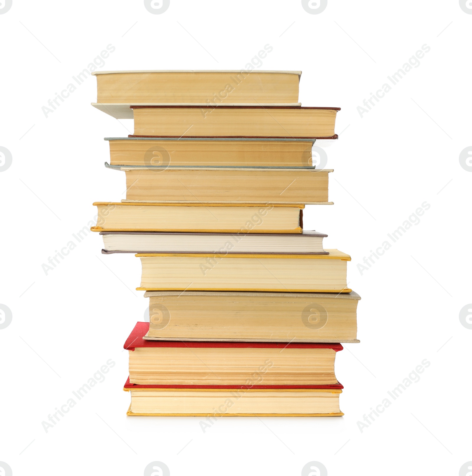 Stack of library books on white background Photo of Stack of library books on white background
