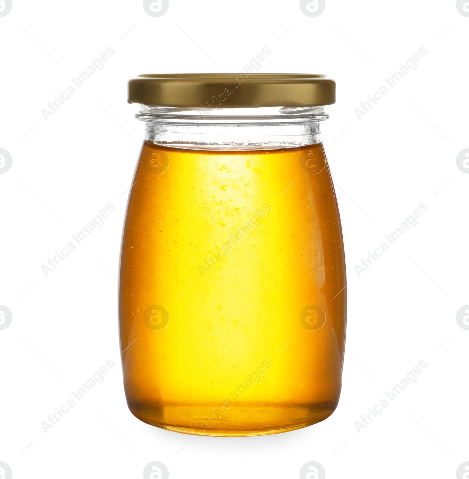 Jar with organic honey isolated on white Photo of Jar with organic honey isolated on white