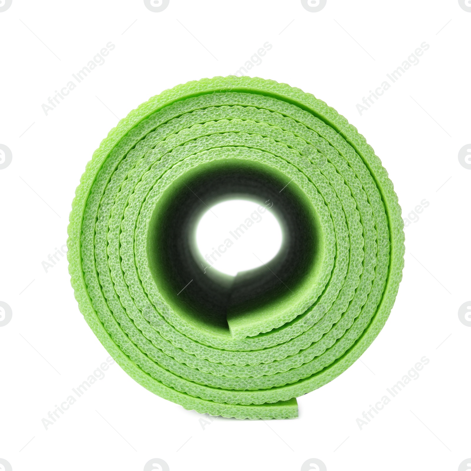 Rolled light green camping mat isolated on white Photo of Rolled light green camping mat isolated on white