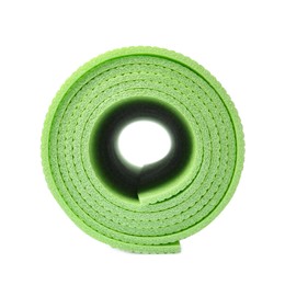 Rolled light green camping mat isolated on white Photo of Rolled light green camping mat isolated on white