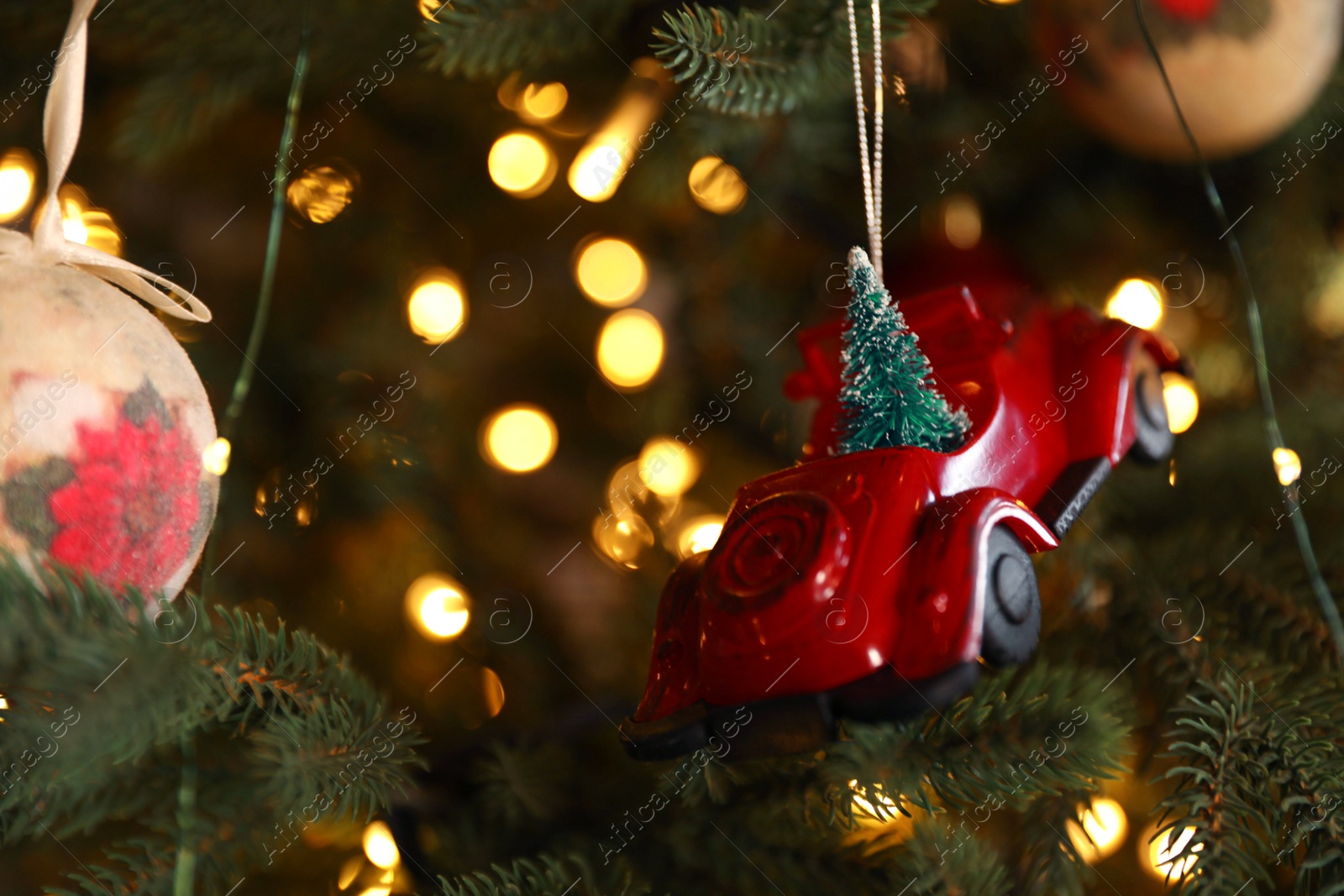 Closeup view of beautifully decorated Christmas tree Photo of Closeup view of beautifully decorated Christmas tree