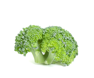Photo of Fresh green raw broccoli on white background