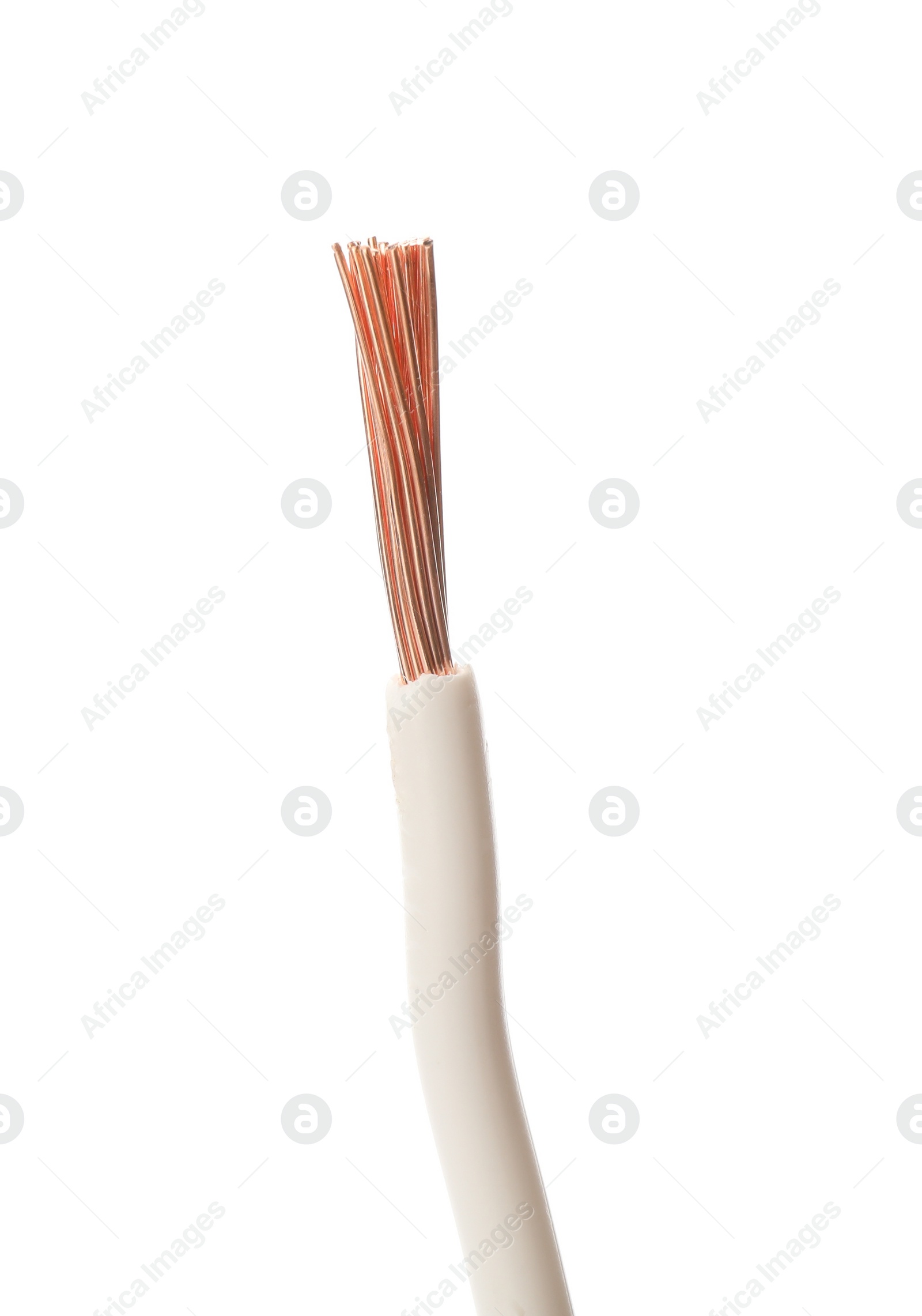 One stripped electrical wire isolated on white Photo of One stripped electrical wire isolated on white