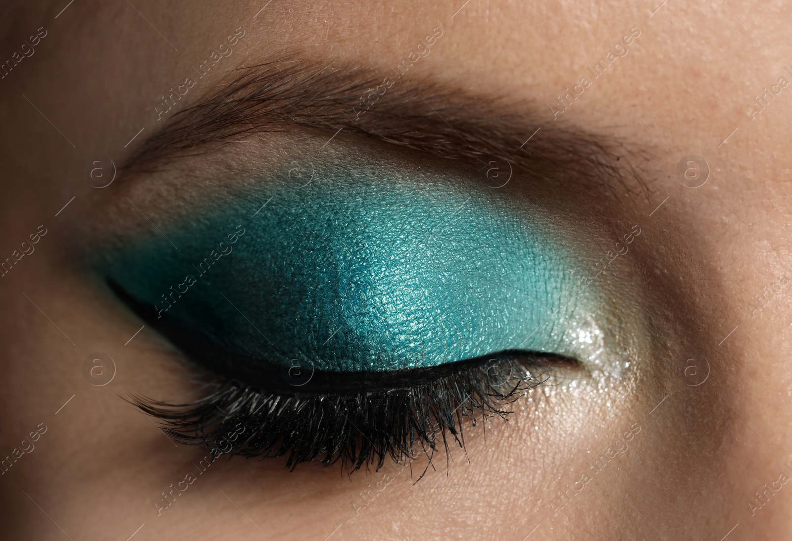 Young woman with evening makeup, closeup. Eye shadow product Photo of Young woman with evening makeup, closeup. Eye shadow product