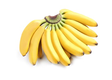 Bunch of ripe baby bananas on white background Photo of Bunch of ripe baby bananas on white background