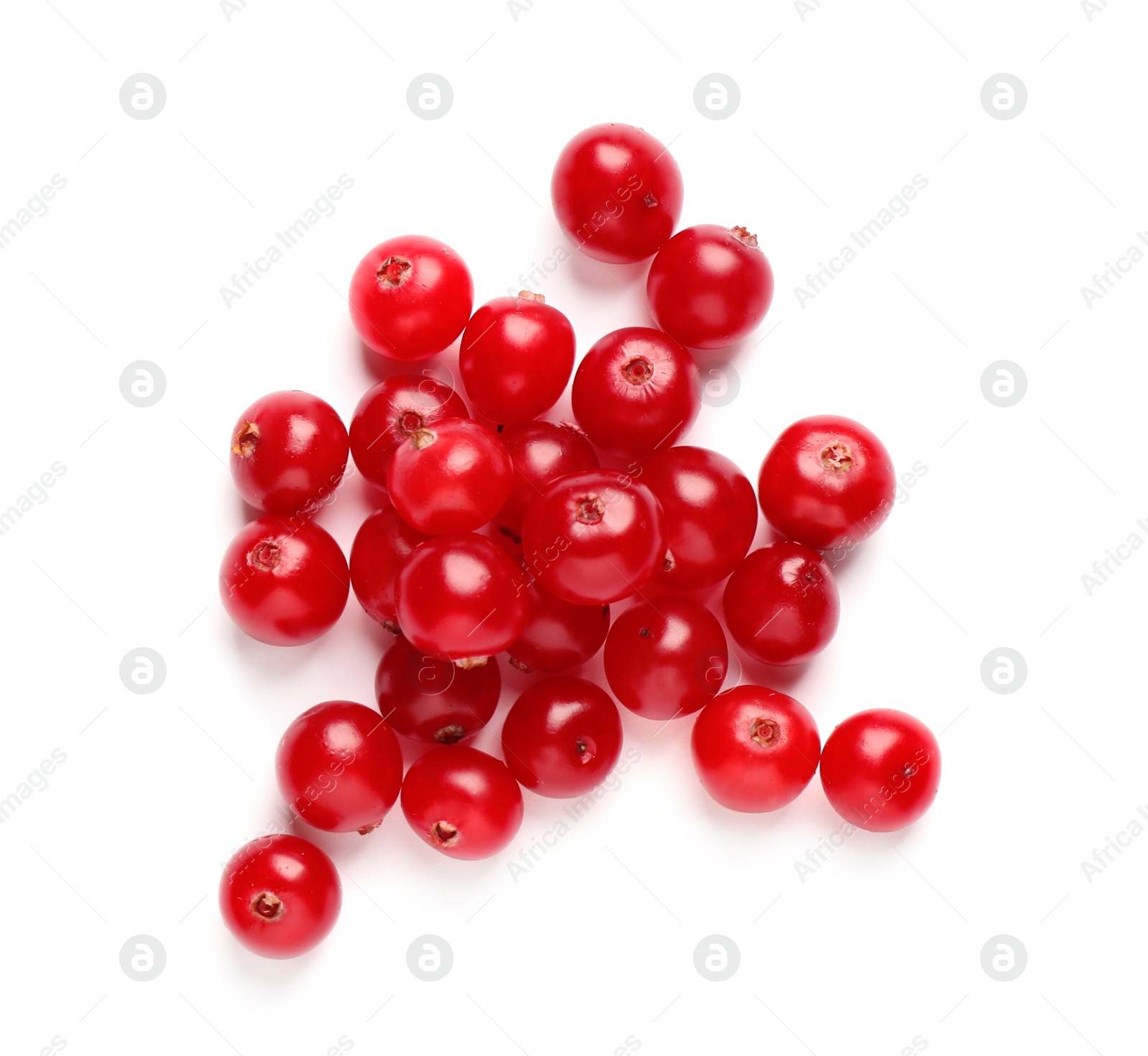 Pile of fresh cranberries on white background, top view Photo of Pile of fresh cranberries on white background, top view
