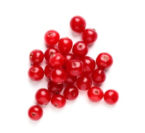 Pile of fresh cranberries on white background, top view Photo of Pile of fresh cranberries on white background, top view