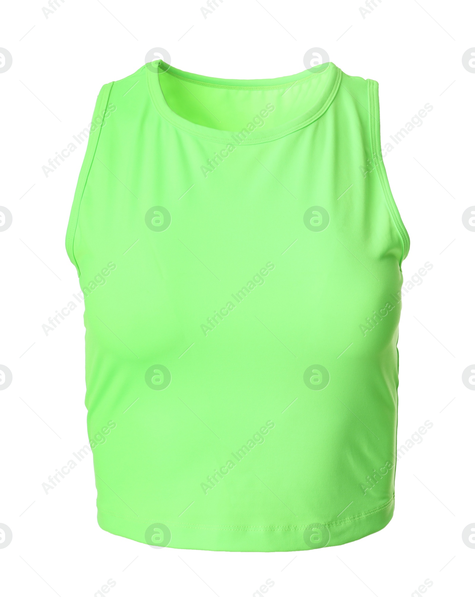 Green women's top isolated on white. Sports clothing Photo of Green women's top isolated on white. Sports clothing