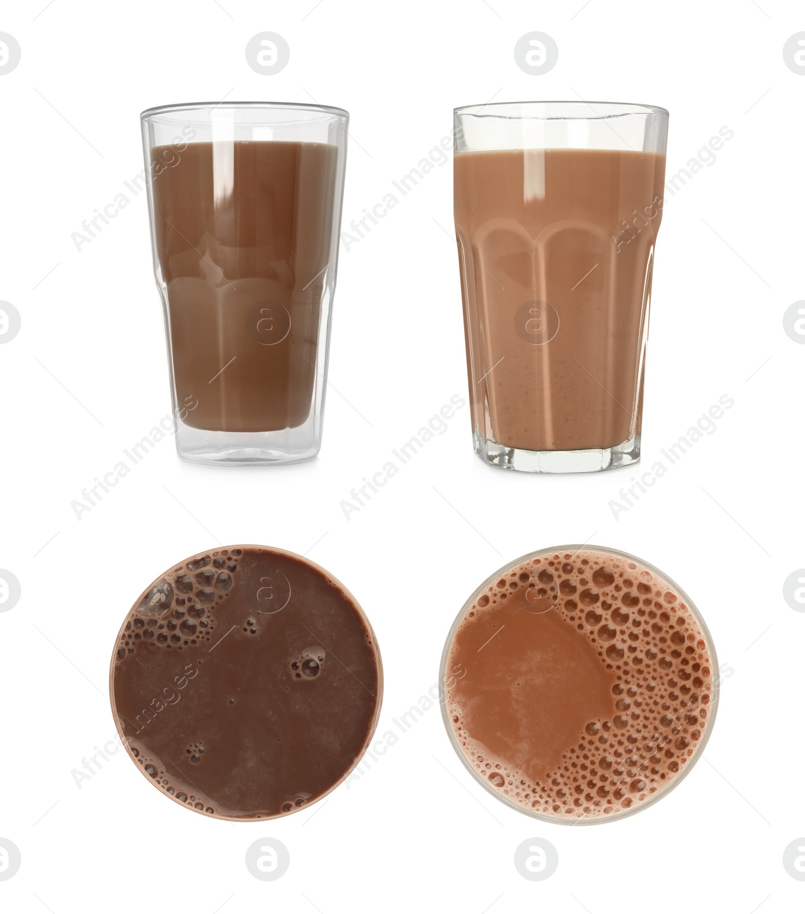 Image of Set with delicious chocolate milk on white background 