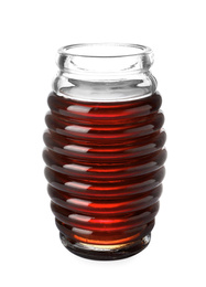 Jar with organic honey isolated on white Photo of Jar with organic honey isolated on white