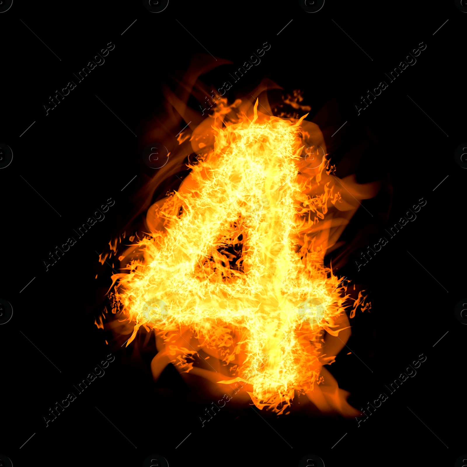 Flaming 4 on black background. Stylized number design Image of Flaming 4 on black background. Stylized number design