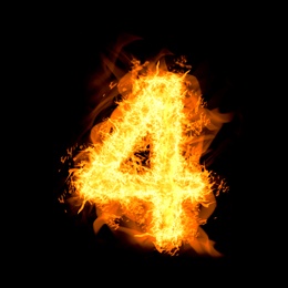 Image of Flaming 4 on black background. Stylized number design