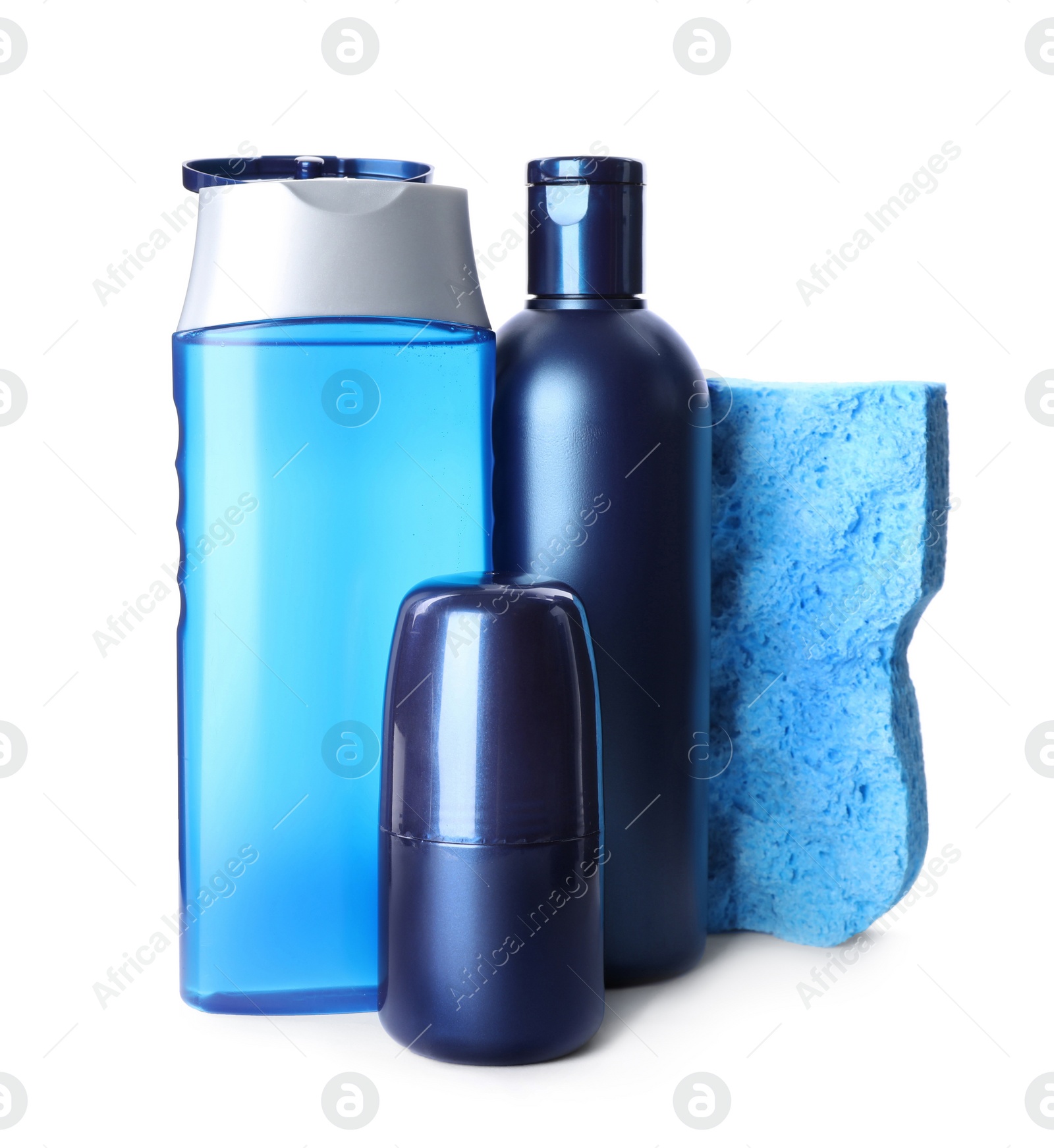 Set of different men's cosmetic products isolated on white Photo of Set of different men's cosmetic products isolated on white