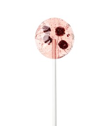 Sweet colorful lollipop with berries isolated on white Photo of Sweet colorful lollipop with berries isolated on white
