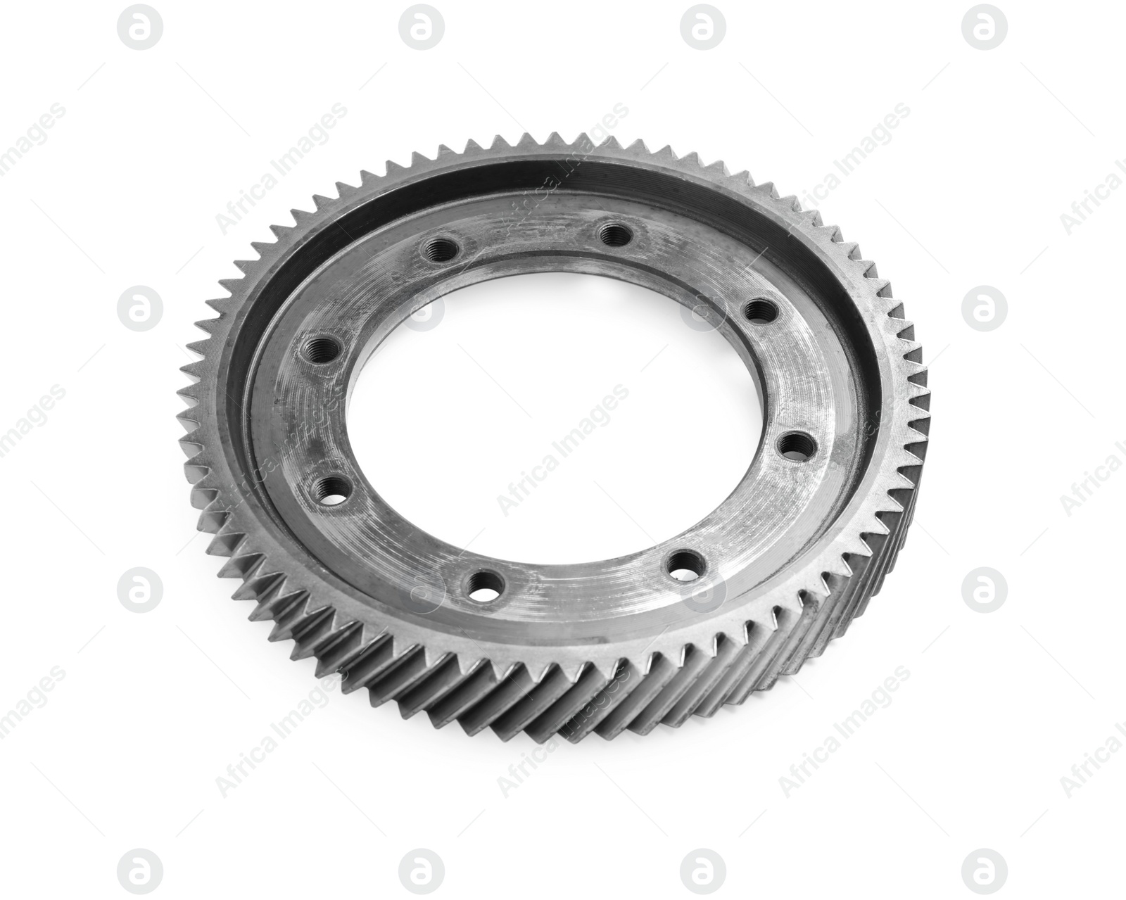 New stainless steel gear on white background Photo of New stainless steel gear on white background