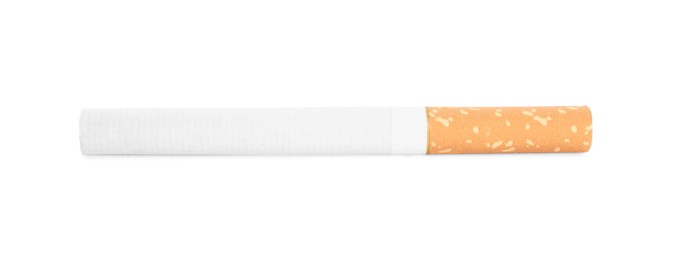 Cigarette with orange filter isolated on white Photo of Cigarette with orange filter isolated on white