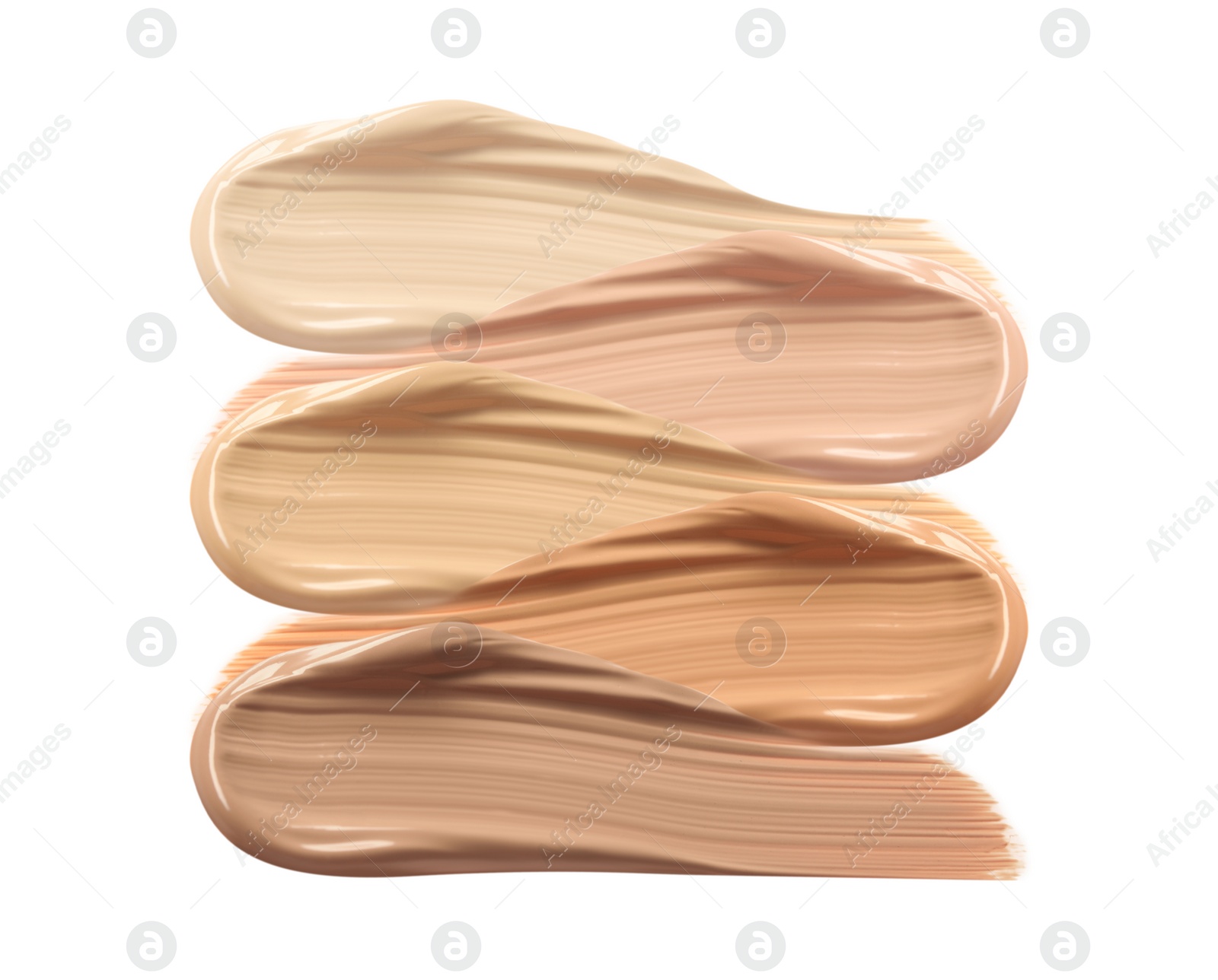Different shades of liquid skin foundation on white background, top view Image of Different shades of liquid skin foundation on white background, top view