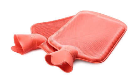 Rubber hot water bottles isolated on white Photo of Rubber hot water bottles isolated on white