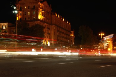 Beautiful view of night cityscape with light trail Photo of Beautiful view of night cityscape with light trail