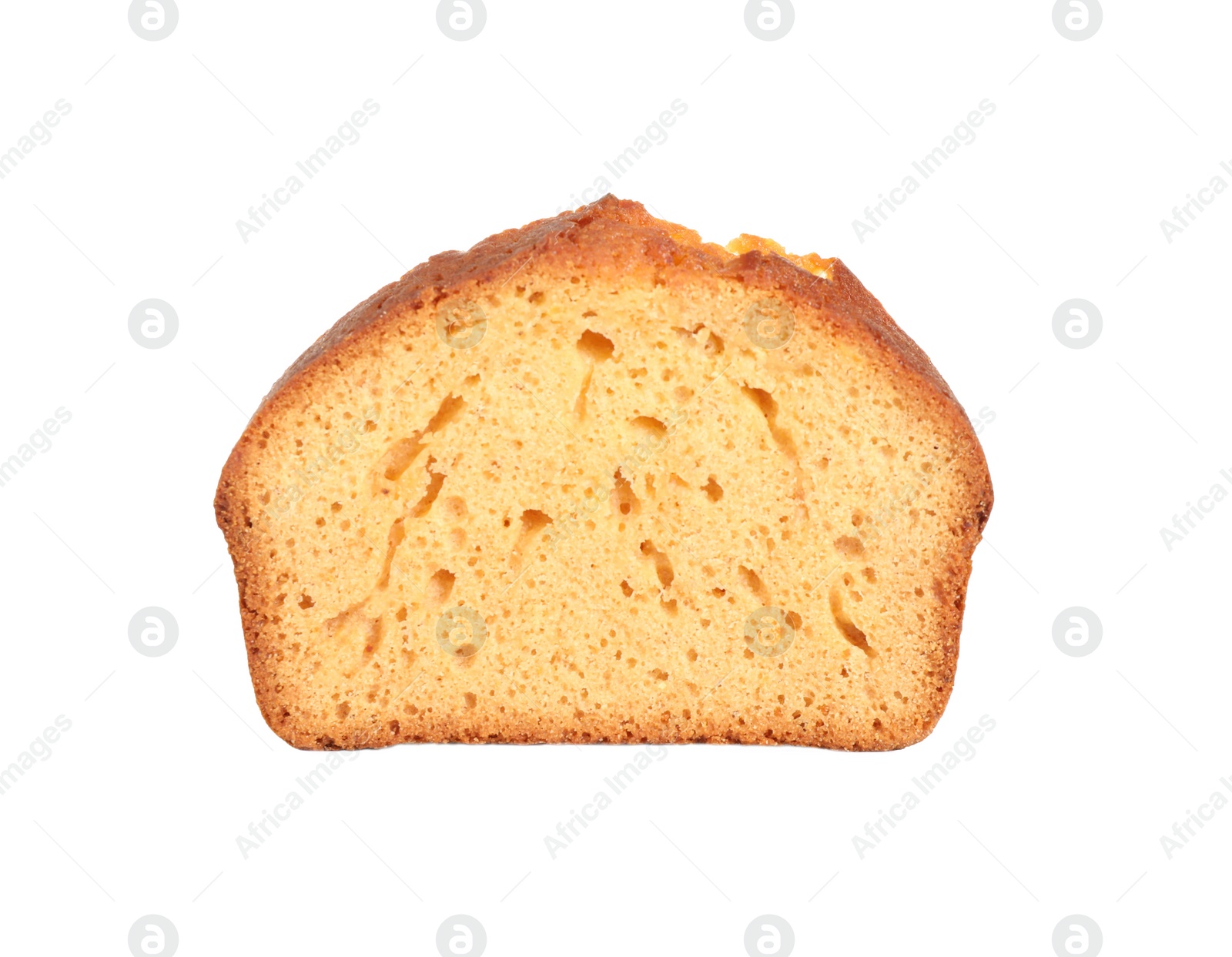 Photo of Piece of fresh gingerbread cake on white background