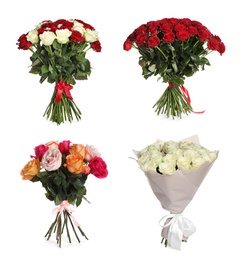 Set of beautiful rose bouquets on white background Image of Set of beautiful rose bouquets on white background