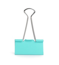 Turquoise binder clip isolated on white. Stationery Photo of Turquoise binder clip isolated on white. Stationery