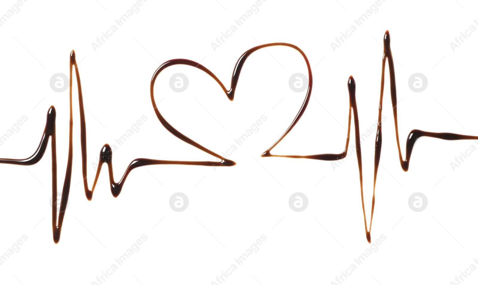 Heart and cardiac rhythm drawn with dark chocolate on white background, top view Photo of Heart and cardiac rhythm drawn with dark chocolate on white background, top view