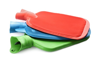 Photo of Rubber hot water bottles isolated on white