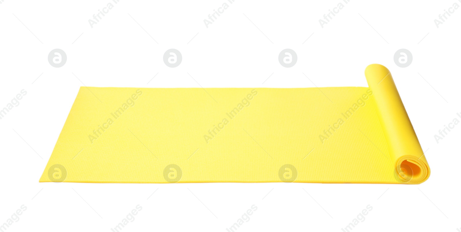 Bright yellow camping mat isolated on white Photo of Bright yellow camping mat isolated on white