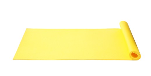 Bright yellow camping mat isolated on white Photo of Bright yellow camping mat isolated on white