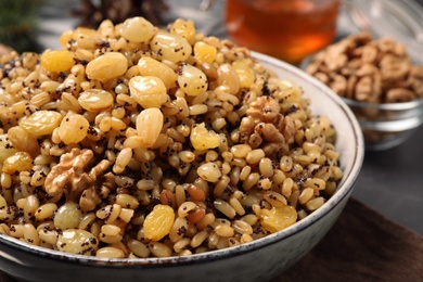 Traditional Christmas slavic dish kutia in bowl, closeup Photo of Traditional Christmas slavic dish kutia in bowl, closeup
