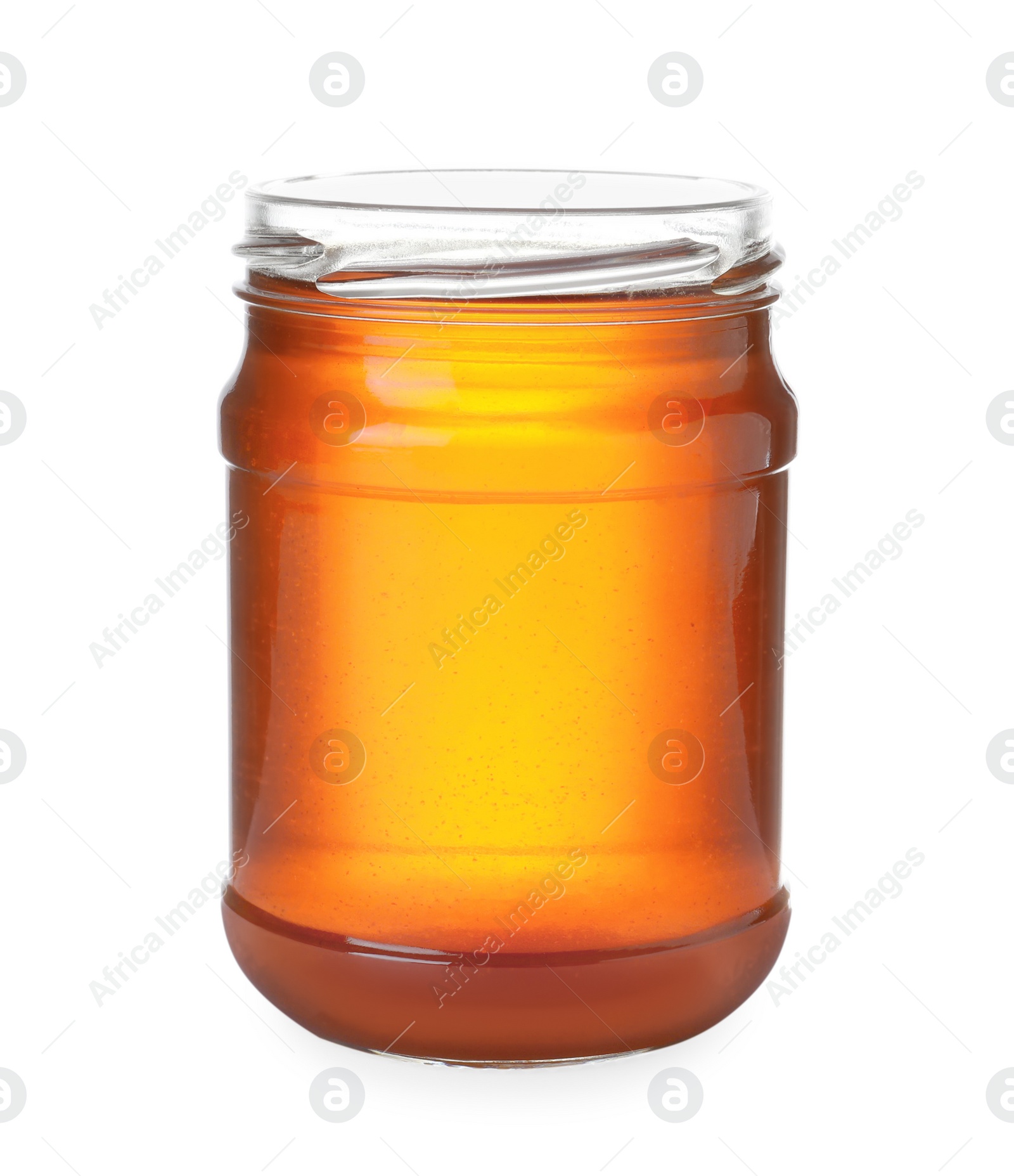 Jar with organic honey isolated on white Photo of Jar with organic honey isolated on white