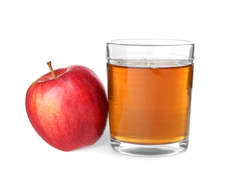Glass of apple juice and fresh fruit on white background Photo of Glass of apple juice and fresh fruit on white background