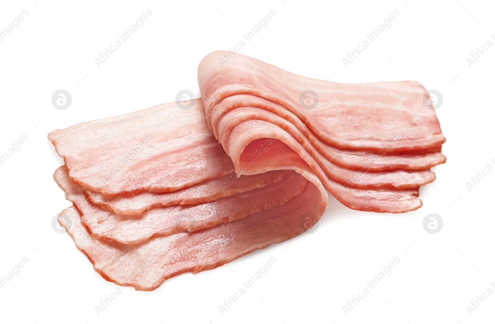 Raw bacon on white background Photo of Raw bacon on white background