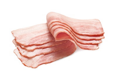 Raw bacon on white background Photo of Raw bacon on white background
