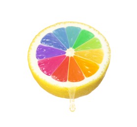 Half of fresh lemon with rainbow segments on white background. Brighten your life Image of Half of fresh lemon with rainbow segments on white background. Brighten your life
