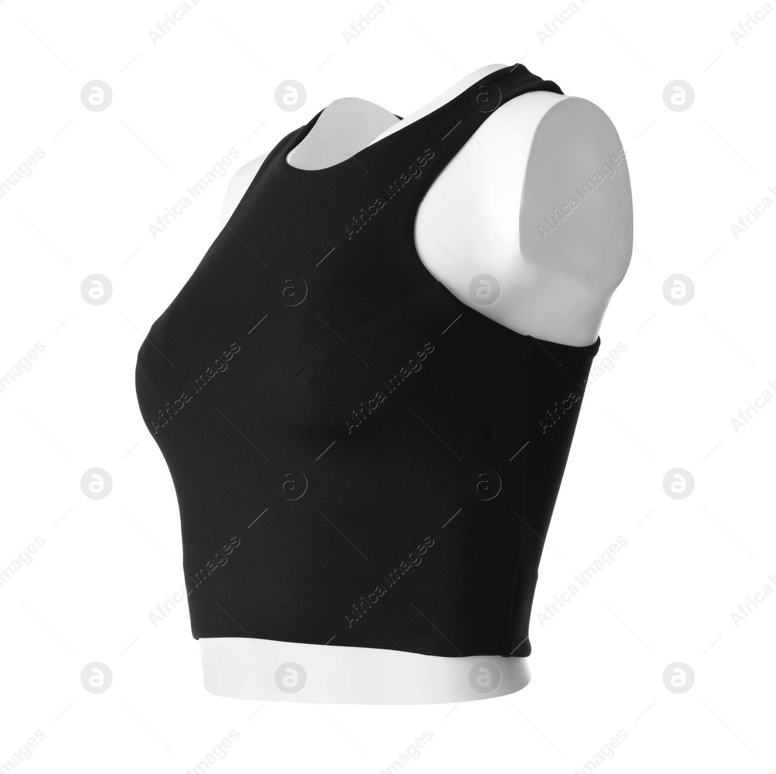 Black women's top isolated on white. Sports clothing Photo of Black women's top isolated on white. Sports clothing