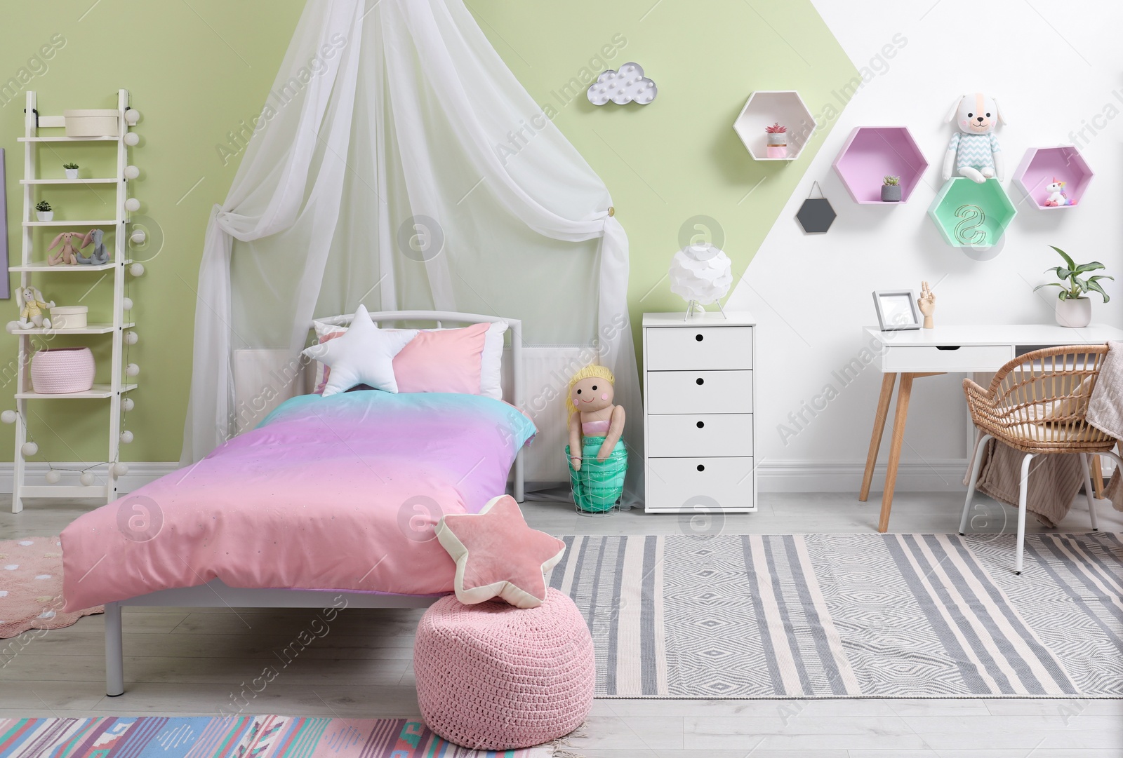 Cute child's room interior with toys and modern furniture Photo of Cute child's room interior with toys and modern furniture