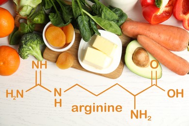 Different natural food on white wooden table, flat lay. Sources of essential amino acids Image of Different natural food on white wooden table, flat lay. Sources of essential amino acids