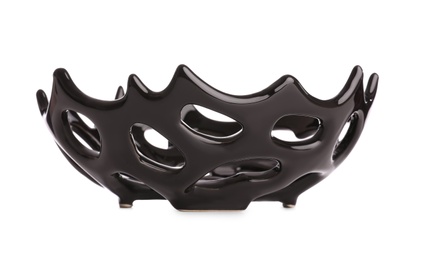 Black ceramic fruit bowl isolated on white Photo of Black ceramic fruit bowl isolated on white